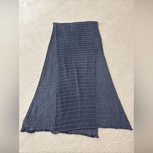 Tesoros Blue Crinkled Silk Cotton Scarf Gauzy Lightweight Beachy Coastal 64"x14"